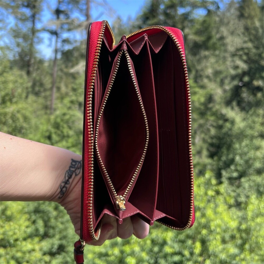 COACH Long Zip-Around Wallet RED Pebble Leather w Gold Hardware AUTHENTIC - Picture 4 of 13